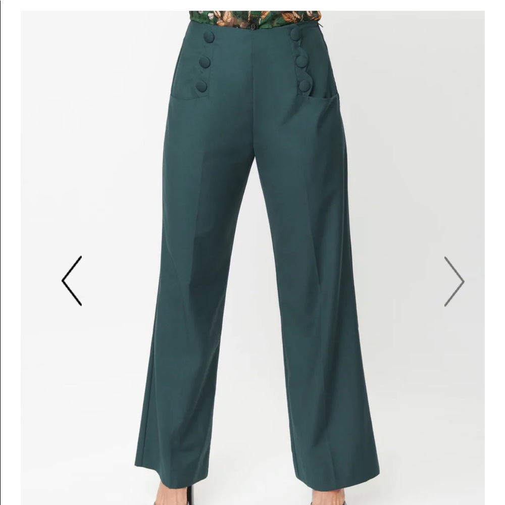 Unique Vintage Dark Green Wide Leg Pants